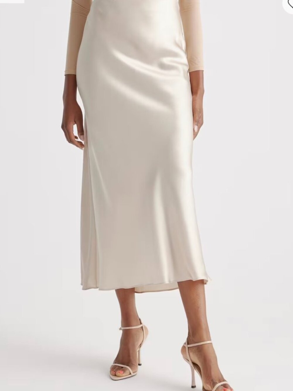 Quince 100% Washable Silk Maxi Skirt Champagne Size L